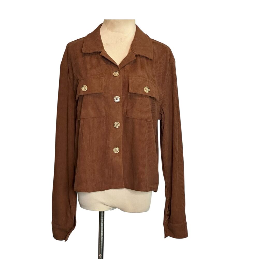 Zeagoo brown corduroy long sleeves button shacket size Medium